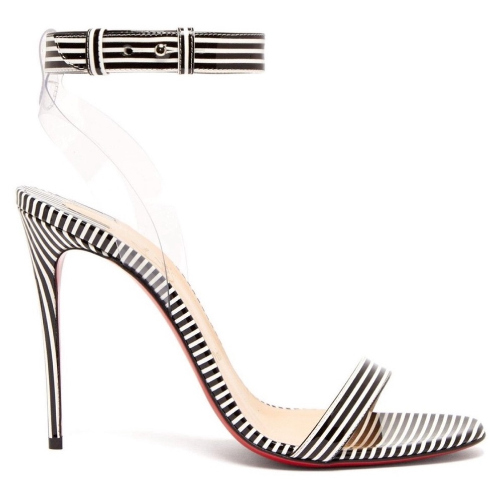 Christian Louboutin Striped Jonatina 100mm Heels - Size 38.5